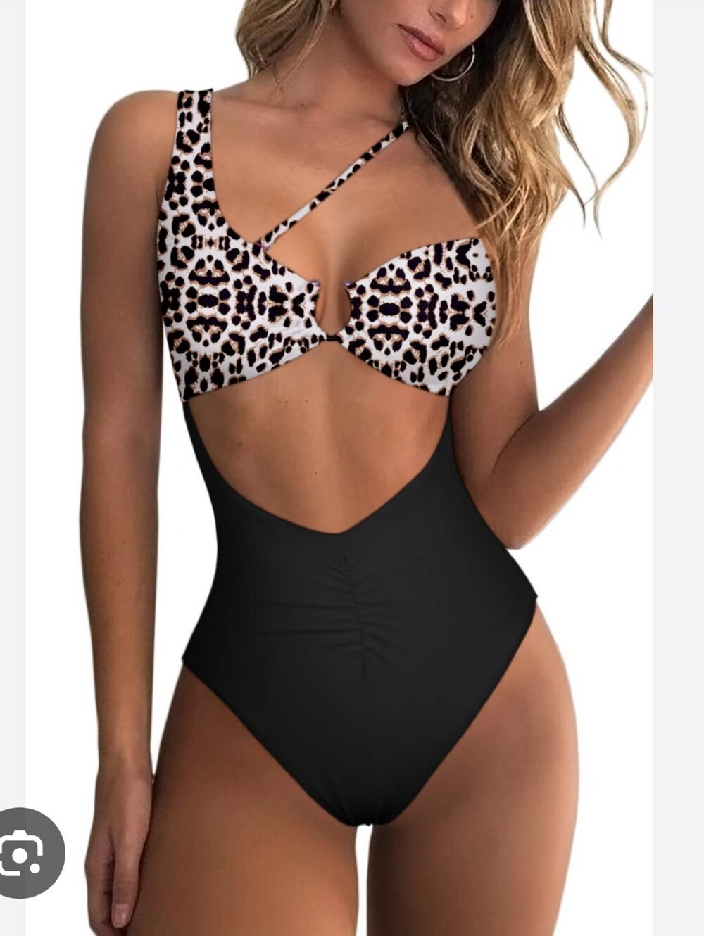 💰Leopard Print & Black Cutout One-Piece Swimsuit